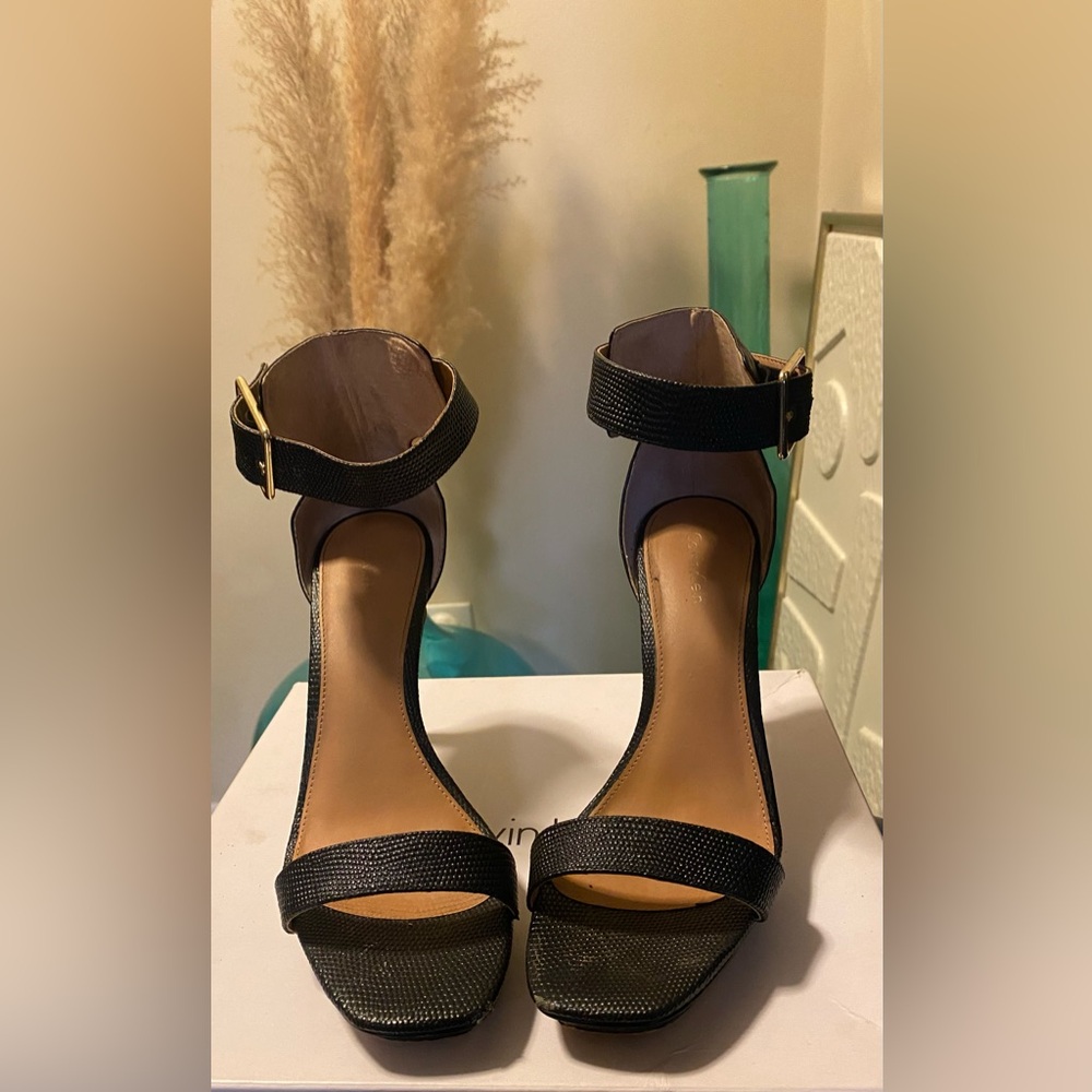 Calvin Klein Black Textured Heels